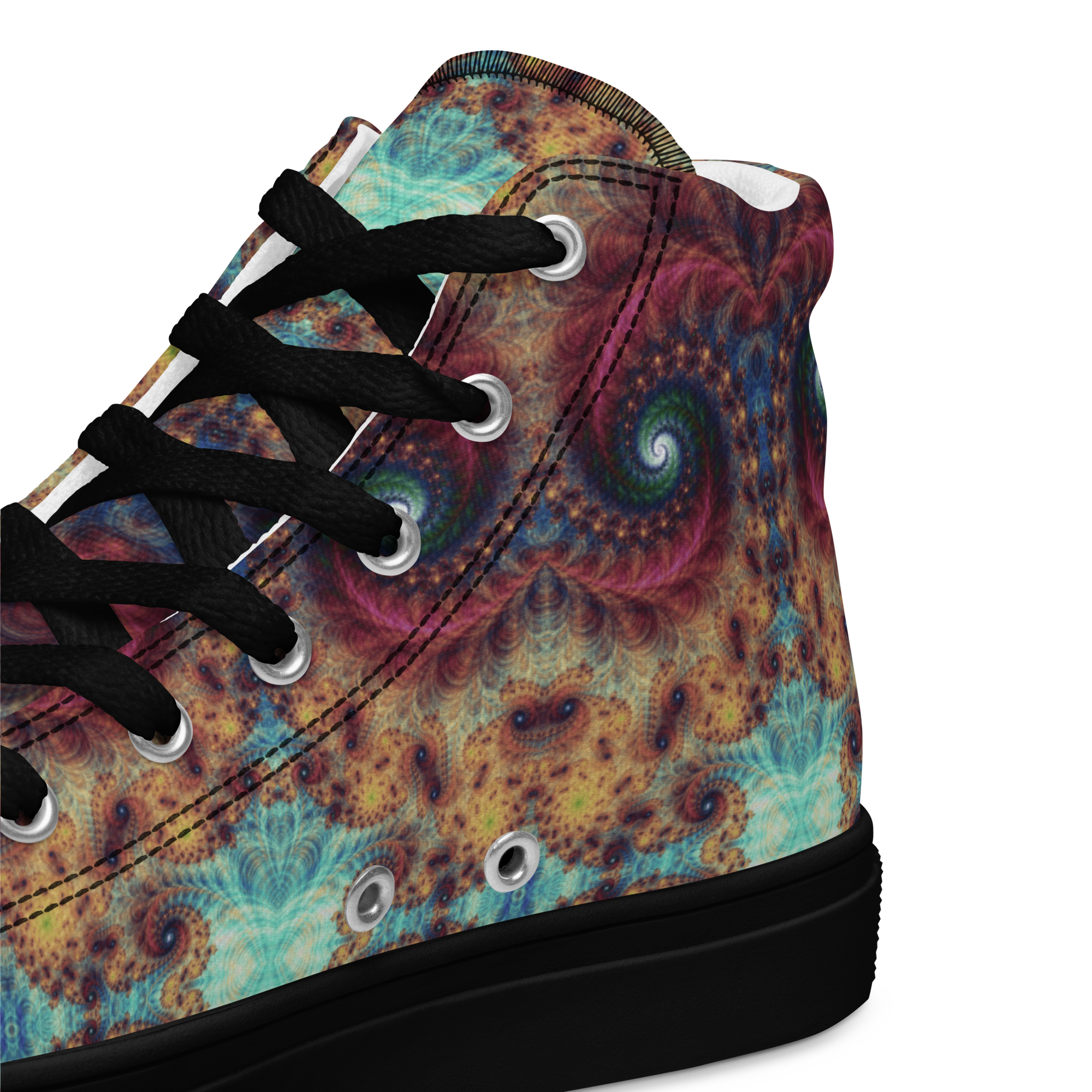 Trippy Fractals Print Women's High Top Canvas Shoes