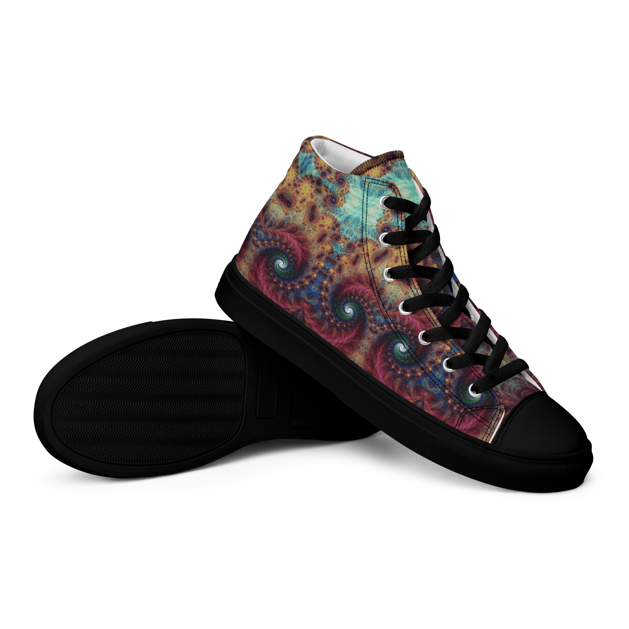Trippy Fractals Print Women's High Top Canvas Shoes