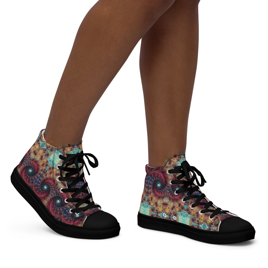 Trippy Fractals Print Women's High Top Canvas Shoes