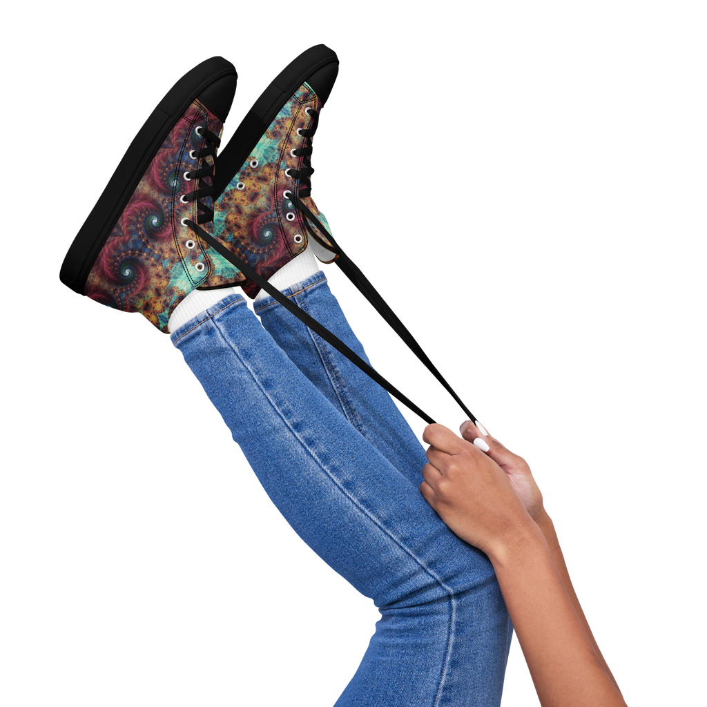 Trippy Fractals Print Women's High Top Canvas Shoes