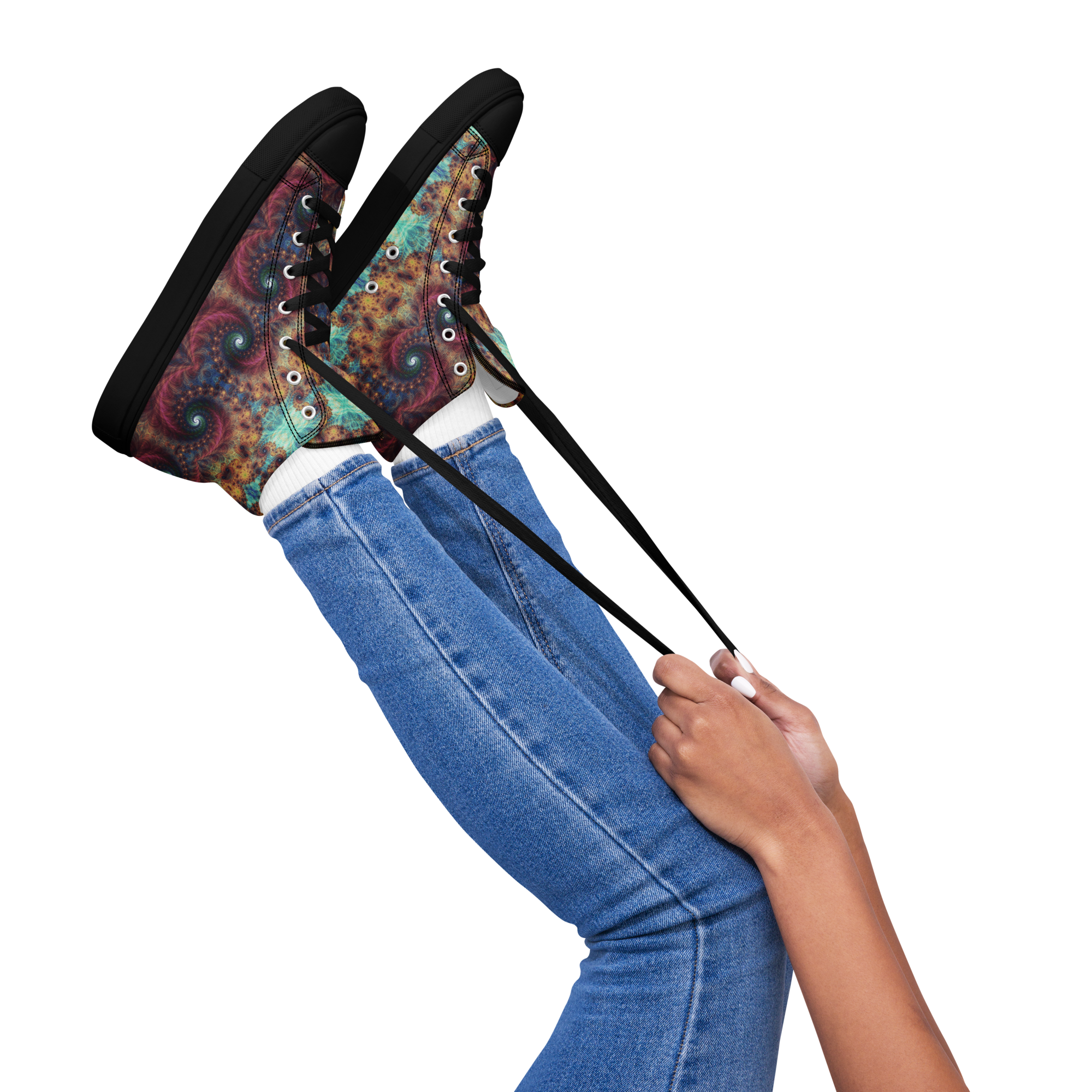 Trippy Fractals Print Women's High Top Canvas Shoes