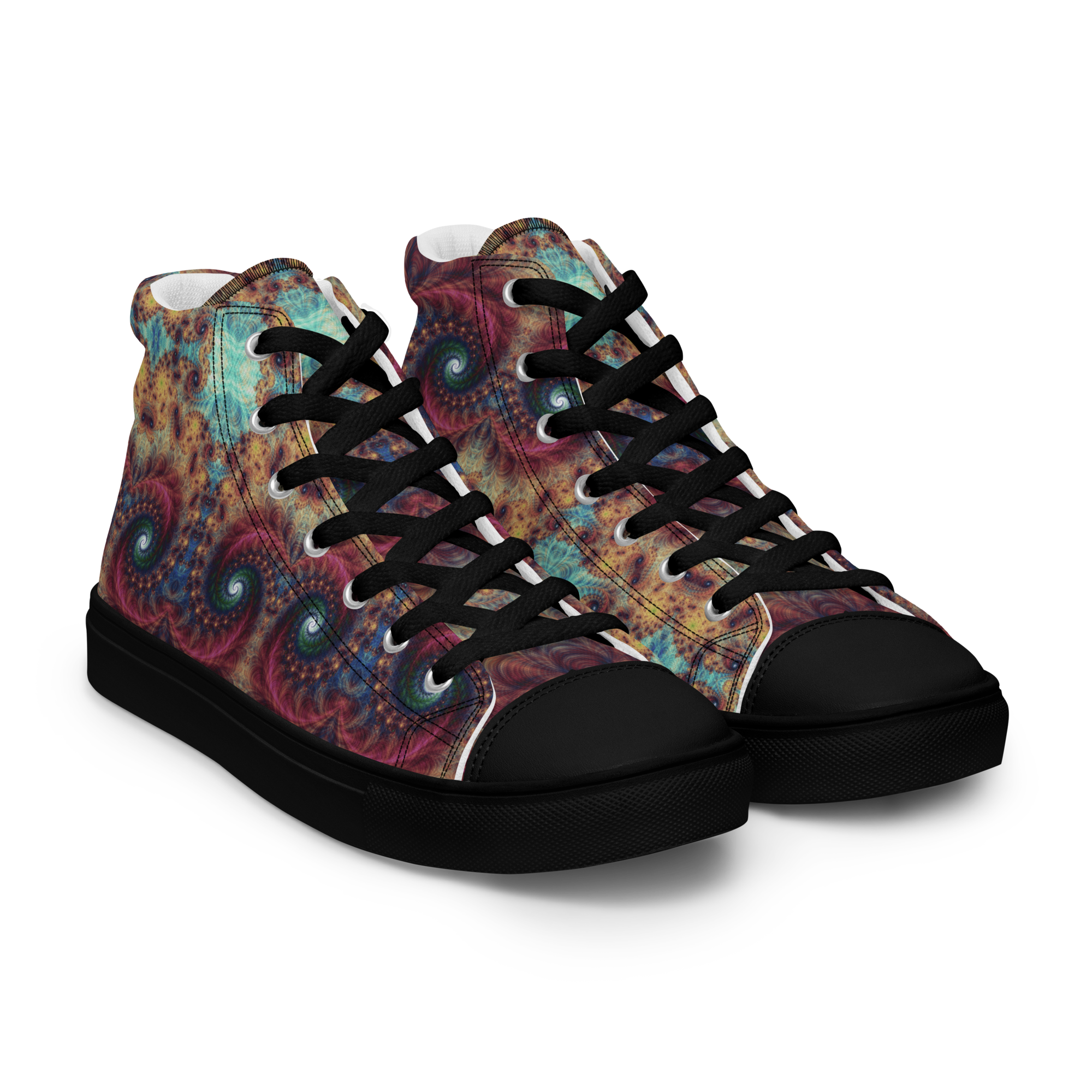 Trippy Fractals Print Women's High Top Canvas Shoes