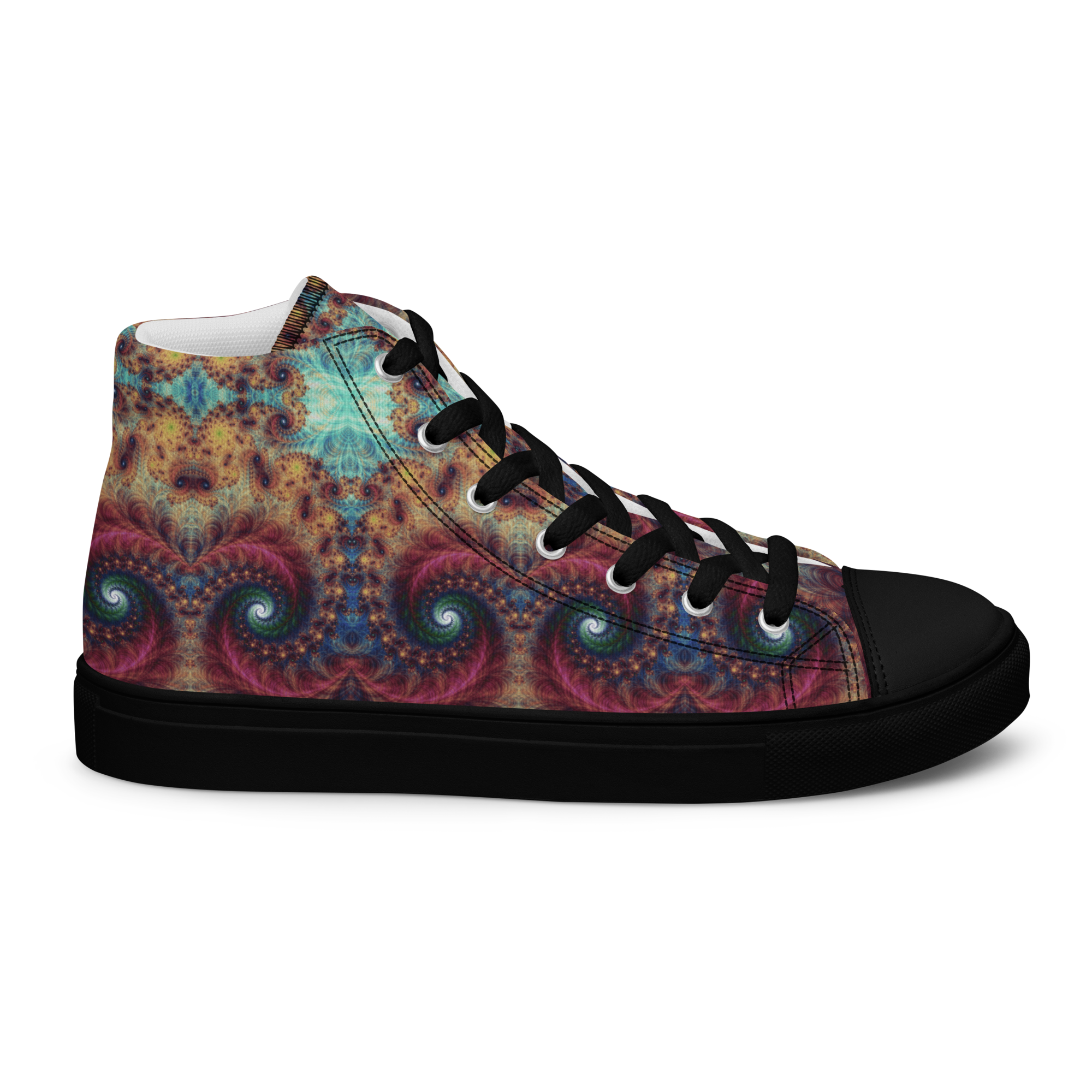 Trippy Fractals Print Women's High Top Canvas Shoes